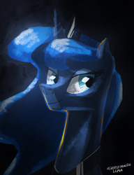 Size: 1240x1616 | Tagged: safe, artist:askbestprincessluna, princess luna, alicorn, pony, g4, black background, female, jewelry, mare, painting, regalia, simple background, smiling, solo