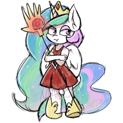 Size: 3000x3000 | Tagged: safe, artist:mal-cat, princess celestia, alicorn, anthro, unguligrade anthro, g4, celestia is not amused, crossed arms, female, high res, hoof tapping, mare, populous, simple background, solo, staff, transparent background, unamused, watermark