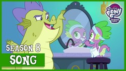 Size: 1280x720 | Tagged: safe, sludge (g4), spike, dragon, father knows beast, g4, just can't be a dragon here, male, my little pony logo, song, winged spike, wings