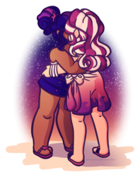 Size: 1024x1294 | Tagged: safe, artist:saminamina, sci-twi, sunset shimmer, twilight sparkle, equestria girls, g4, beach, bikini, clothes, female, human coloration, kissing, lesbian, night, night sky, sarong, ship:sci-twishimmer, ship:sunsetsparkle, shipping, simple background, sky, stars, swimsuit, transparent background