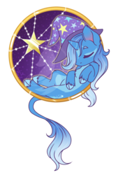Size: 729x1080 | Tagged: safe, artist:fuyusfox, trixie, classical unicorn, pony, unicorn, g4, clothes, cloven hooves, cute, diatrixes, eyes closed, female, hat, horn, leonine tail, mare, night, sleeping, solo, trixie's hat, unshorn fetlocks, watermark