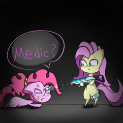 Size: 1000x1000 | Tagged: safe, artist:lamb, fluttershy, pinkie pie, pony, g4, killing floor