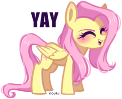 Size: 400x325 | Tagged: safe, artist:riouku, fluttershy, pegasus, pony, g4, cheering, cute, eyes closed, female, flutteryay, mare, shyabetes, simple background, smiling, solo, transparent background, wings, yay