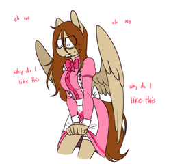 Size: 559x536 | Tagged: safe, artist:redxbacon, oc, oc only, oc:red stroke, pegasus, anthro, anthro oc, clothes, female, maid, nervous, solo