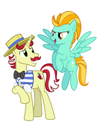 Size: 2753x3561 | Tagged: safe, artist:misssensitiveness48, flam, lightning dust, pegasus, pony, unicorn, g4, duo, female, flying, high res, lightningflam, male, male and female, mare, open mouth, raised hoof, shipping, simple background, stallion, straight, transparent background