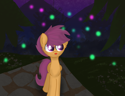 Size: 3300x2550 | Tagged: safe, artist:skyflys, scootaloo, pony, g4, cute, female, filly, high res, night, solo
