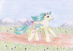 Size: 1024x717 | Tagged: safe, artist:normaleeinsane, frilly flower, pony, g1, female, flower, solo, traditional art