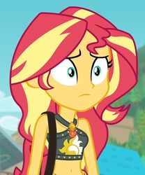 Size: 1751x2100 | Tagged: safe, screencap, sunset shimmer, equestria girls, equestria girls specials, g4, my little pony equestria girls: better together, my little pony equestria girls: forgotten friendship, belly button, clothes, cropped, female, geode of empathy, magical geodes, sexy, solo, swimsuit