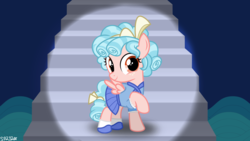 Size: 3920x2205 | Tagged: safe, artist:syrinxpriest2112, cozy glow, pegasus, pony, g4, cats don't dance, clothes, darla dimple, dress, female, filly, foal, high res, solo, stairs