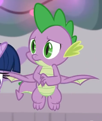 Size: 477x566 | Tagged: safe, screencap, spike, twilight sparkle, alicorn, dragon, pony, g4, the hearth's warming club, cropped, male, offscreen character, solo, tail, twilight sparkle (alicorn), winged spike, wings