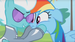 Size: 1280x720 | Tagged: safe, screencap, fleetfoot, rainbow dash, pony, g4, rainbow falls, warmup suit