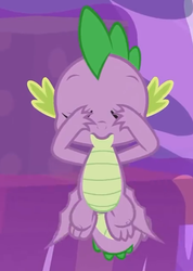 Size: 452x636 | Tagged: safe, screencap, spike, dragon, g4, the hearth's warming club, covering eyes, cropped, male, solo, tail, winged spike, wings