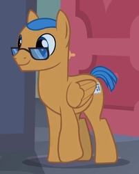 Size: 514x639 | Tagged: safe, screencap, trusty splendor, pegasus, pony, g4, school raze, background pony, cropped, glasses, illustrious q, male, shaved mane, short tail, solo, stallion