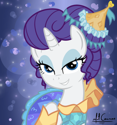 Size: 1000x1069 | Tagged: safe, artist:mitconnors, rarity, pony, unicorn, equestria girls, g4, my little pony equestria girls: better together, the other side, carousel dress, clothes, dress, equestria girls ponified, eyeshadow, female, lidded eyes, makeup, ponified, smiling, solo