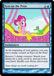 Size: 375x523 | Tagged: safe, gummy, pinkie pie, g4, card, cloud, cute, hot air balloon, magic the gathering, sky, trading card