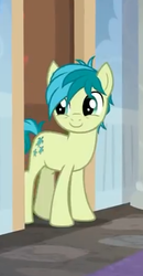 Size: 227x438 | Tagged: safe, screencap, sandbar, earth pony, pony, g4, the hearth's warming club, cropped, cute, cutie mark, male, sandabetes, smiling, solo, teenager