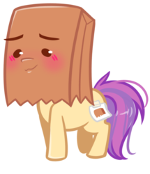 Size: 488x568 | Tagged: safe, artist:riouku, oc, oc only, oc:paper bag, earth pony, pony, blushing, chibi, cute, female, mare, paper bag, simple background, solo, transparent background