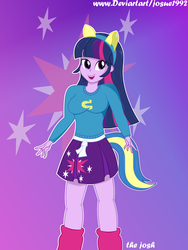 Size: 3000x4000 | Tagged: safe, artist:josue1992, twilight sparkle, alicorn, equestria girls, g4, my little pony equestria girls, boots, breasts, busty twilight sparkle, canterlot high, female, helping twilight win the crown, shoes, sleeveless, smiling, solo, strapless, twilight sparkle (alicorn)