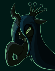 Size: 790x1025 | Tagged: safe, artist:droll3, queen chrysalis, changeling, changeling queen, g4, bust, crown, darkness, female, hoof on chest, jewelry, portrait, regalia, solo