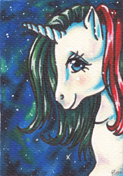 Size: 600x852 | Tagged: safe, artist:shaiyeh, gusty, pony, unicorn, g1, aceo, female, mare, solo