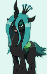 Size: 824x1283 | Tagged: safe, artist:droll3, queen chrysalis, changeling, changeling queen, g4, crown, female, jewelry, lidded eyes, regalia, simple background, solo