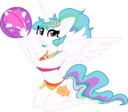 Size: 719x629 | Tagged: safe, artist:nootaz, princess celestia, alicorn, anthro, g4, bikini, clothes, commission, female, heart eyes, mare, rainbow dash bikini, simple background, swimsuit, transparent background, wingding eyes