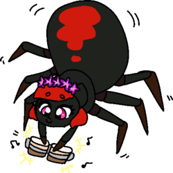 Size: 452x450 | Tagged: safe, artist:nootaz, oc, oc only, oc:veuve, black widow, monster pony, original species, spider, spiderpony, bongos, commission, incorrect black widow marking placement, musical instrument, red and black oc, simple background, solo, transparent background