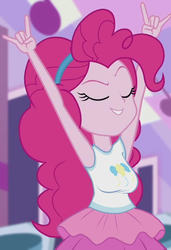 Size: 701x1024 | Tagged: safe, edit, edited screencap, screencap, pinkie pie, equestria girls, g4, my little pony equestria girls: better together, pinkie sitting, big breasts, breast edit, breasts, busty pinkie pie, cropped, female, solo
