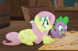 Size: 796x520 | Tagged: safe, screencap, fluttershy, spike, dragon, pegasus, pony, g4, my little pony: the movie, cropped, cute, female, shyabetes, wings