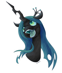 Size: 1280x1513 | Tagged: safe, artist:gintoki23, queen chrysalis, changeling, changeling queen, g4, crown, fangs, female, jewelry, open mouth, regalia, simple background, smiling, solo