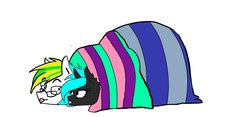 Size: 1140x535 | Tagged: safe, artist:neon line, oc, oc only, oc:neon line, oc:white night, pony, :p, blanket, looking at each other, smiling, tongue out