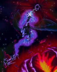 Size: 2543x3212 | Tagged: safe, artist:omega-scarlett, nightmare moon, alicorn, pony, g4, digital art, ethereal mane, female, high res, mare, solo, space, starry mane