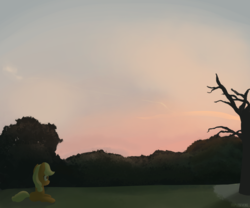 Size: 3000x2500 | Tagged: safe, artist:triplesevens, applejack, earth pony, pony, g4, evening, female, high res, solo, sunset, tree