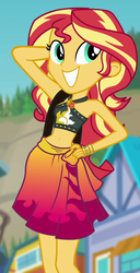 Size: 500x976 | Tagged: safe, screencap, sunset shimmer, equestria girls, equestria girls series, forgotten friendship, adorasexy, arm behind head, bare shoulders, beach, belly button, bikini, bikini top, bracelet, clothes, cropped, cute, cutie mark, cutie mark on clothes, female, geode of empathy, geode of fauna, geode of shielding, geode of sugar bombs, geode of super speed, geode of super strength, geode of telekinesis, hand on hip, jewelry, magical geodes, midriff, pose, sarong, selfie, sexy, shimmerbetes, shoulder bag, skirt, sky, smiling, solo, standing, stomach, stupid sexy sunset shimmer, sultry pose, sunset selfie, swimsuit