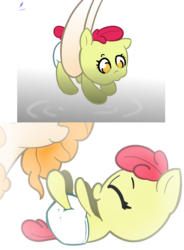Size: 782x1060 | Tagged: safe, artist:lazynore, apple bloom, pear butter, earth pony, pony, g4, age regression, baby, baby apple bloom, baby pony, comic, crinklybloom, diaper, foal, tumblr