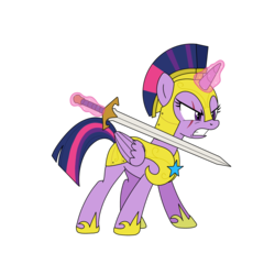 Size: 1300x1300 | Tagged: safe, alternate version, artist:linedraweer, twilight sparkle, alicorn, pony, g4, armor, background removed, commission, eye scar, female, glowing horn, gritted teeth, helmet, hoof shoes, horn, levitation, lifting, magic, royal guard, scar, scarred, simple background, solo, sword, telekinesis, transparent background, twilight sparkle (alicorn), vector, warrior twilight sparkle, weapon, wings