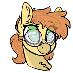 Size: 2000x2000 | Tagged: safe, artist:spoopygander, oc, oc only, oc:dee, earth pony, pony, bust, chest fluff, cute, ear fluff, female, glasses, high res, looking up, mare, pigtails, simple background, smiling, solo, transparent background