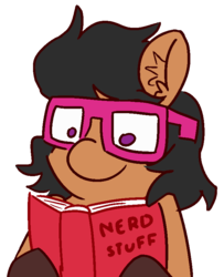 Size: 650x800 | Tagged: safe, artist:threetwotwo32232, oc, oc only, oc:exxie, pegasus, pony, book, female, glasses, mare, simple background, solo, transparent background