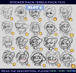 Size: 3500x3400 | Tagged: safe, artist:fkk, oc, oc only, pony, auction, bust, commission, emoji, emotions, high res, sketch, solo, sticker, sticker set, ych example, your character here