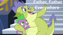 Size: 1280x720 | Tagged: safe, edit, edited screencap, screencap, sludge (g4), spike, dragon, father knows beast, g4, cute, father, happy, male, meme, smiling, winged spike, wings, x x everywhere