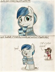 Size: 850x1099 | Tagged: safe, artist:brogararts, coloratura, oc, earth pony, pony, g4, clothes, comic, cute, dot eyes, dress, female, glasses, hat, male, mare, open mouth, rara, scarf, silly, simplistic art style, stallion, traditional art