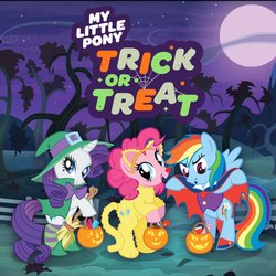 Size: 1080x1080 | Tagged: safe, pinkie pie, rainbow dash, rarity, pony, g4, official, clothes, costume, discovery family, halloween, halloween costume, holiday, nightmare night costume, pumpkin bucket, stock vector, title drop, trick or treat