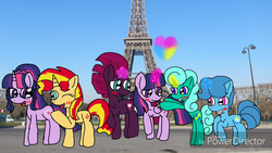 Size: 1280x720 | Tagged: safe, artist:徐詩珮, fizzlepop berrytwist, glitter drops, sci-twi, spring rain, sunset shimmer, tempest shadow, twilight sparkle, pony, equestria girls, g4, eiffel tower, equestria girls ponified, female, france, irl, lesbian, magic, paris, photo, ponies in real life, ponified, powerdirector, ship:glitterlight, ship:glittershadow, ship:sci-twishimmer, ship:springdrops, ship:springlight, ship:springshadow, ship:sunsetsparkle, ship:tempestlight, shipping, twolight, unicorn sci-twi