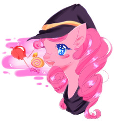 Size: 1280x1371 | Tagged: safe, artist:clefficia, pinkie pie, earth pony, pony, g4, apple, candy, candy apple, clothes, female, food, halloween, halloween costume, hat, holiday, mare, solo