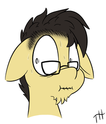 Size: 1059x1244 | Tagged: safe, artist:fakskis, oc, oc only, oc:pencil draft, pony, beard, facial hair, floppy ears, glasses, shrunken pupils, simple background, surprised, sweat, sweating profusely, white background