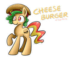 Size: 1280x1024 | Tagged: safe, artist:sugar morning, oc, oc only, oc:cheeseburger, earth pony, pony, burger, cheese burger, cheeseburger, food, freckles, hamburger, ponified, simple background, solo, standing