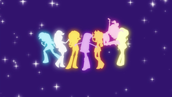 Size: 1280x720 | Tagged: safe, screencap, applejack, fluttershy, pinkie pie, rainbow dash, rarity, sunset shimmer, twilight sparkle, alicorn, equestria girls, g4, my little pony equestria girls, female, humane five, humane seven, humane six, mane six, twilight sparkle (alicorn)