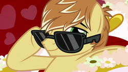 Size: 1280x720 | Tagged: safe, screencap, feather bangs, earth pony, pony, g4, hard to say anything, glasses, male, smiling, stallion, stupid sexy feather bangs