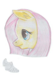 Size: 1275x1753 | Tagged: safe, artist:maddox3310, fluttershy, pony, g4, bust, female, mare, portrait, profile, smiling, solo, traditional art