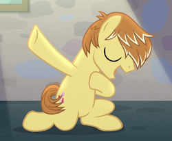 Size: 765x630 | Tagged: safe, screencap, feather bangs, earth pony, pony, g4, hard to say anything, cropped, cutie mark, eyes closed, male, solo, stallion, stupid sexy feather bangs